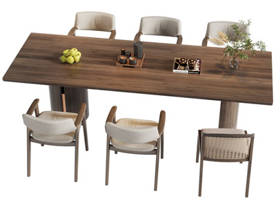 现代实木长方形餐桌椅组合
