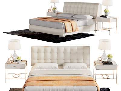 现代轻奢软包床头双人床 床头柜