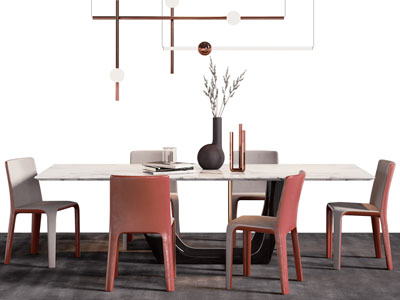 现代长方形餐桌椅组合