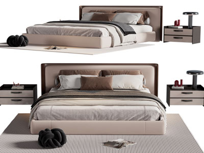 现代双人床 床头柜