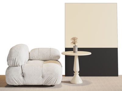 现代布艺单人沙发 边几 地画