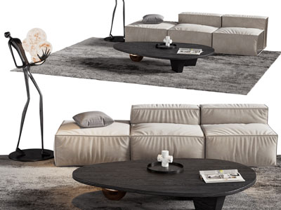 现代布艺多人沙发 茶几组合