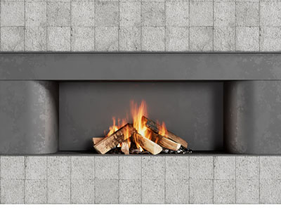 现代燃烧木柴的壁炉火炉