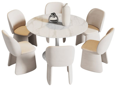 现代圆形大理石餐桌椅组合