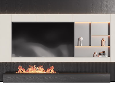 现代带壁炉火炉的电视背景墙3d模型 现代带壁炉火炉的电视背景墙