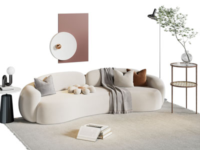 现代弧形多人沙发 边几