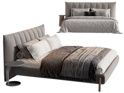 现代布艺双人床 床头几