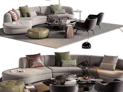 现代弧形多人沙发 休闲椅子和茶几组合