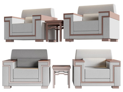 新中式单人沙发 边几