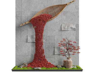 新中式景观背景墙 园艺小品