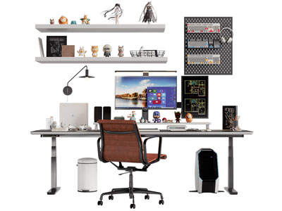 现代电脑书桌椅组合3d模型 现代电脑书桌椅组合
