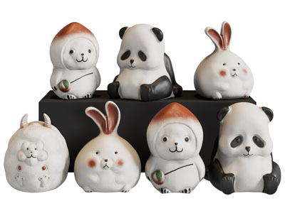 新中式陶瓷玩偶摆件组合