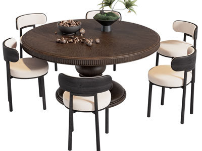 法式中古风圆形餐桌椅组合