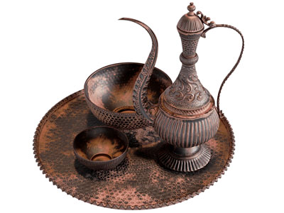 中东花纹铜制茶壶 茶碗 茶具杯子