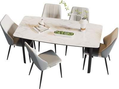 现代长方形餐桌椅组合