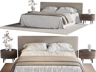 现代布艺双人床 床头柜