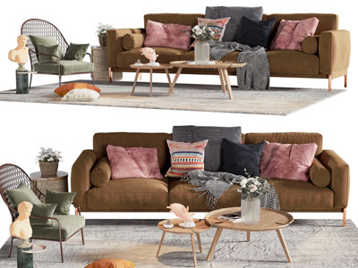 北欧多人沙发 休闲椅子和茶几组合