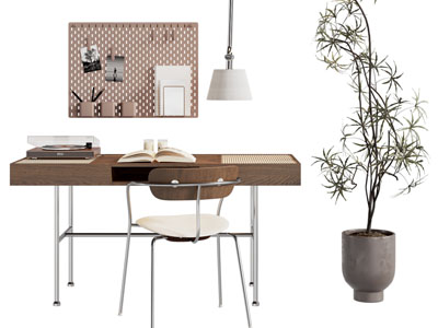 现代中古风书桌椅组合3d模型 现代中古风书桌椅组合