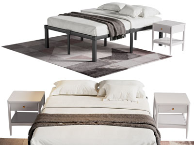 现代无床头双人床 床头柜