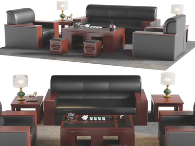 新中式多人 单人沙发和茶几组合