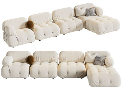 侘寂风奶油风转角多人沙发