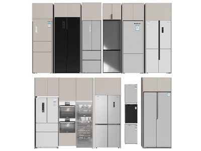 现代嵌入柜体的电冰箱 烤箱3d模型 现代嵌入柜体的电冰箱 烤箱