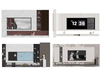 现代电视背景墙3d模型 现代电视背景墙