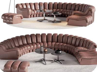 现代弧形多人沙发 脚踏和茶几组合