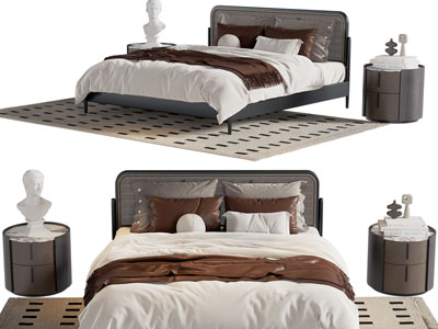 新中式双人床 床头柜