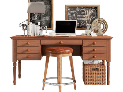 北欧实木书桌椅组合3d模型 北欧实木书桌椅组合