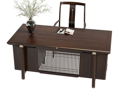 新中式书桌椅组合3d模型 新中式书桌椅组合