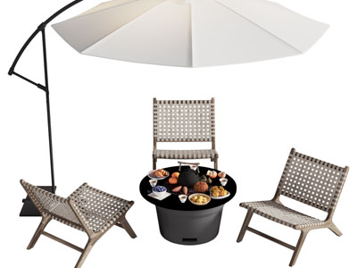 侘寂风遮阳伞 休闲椅子 茶几