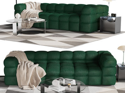 现代复古布艺多人沙发 茶几组合