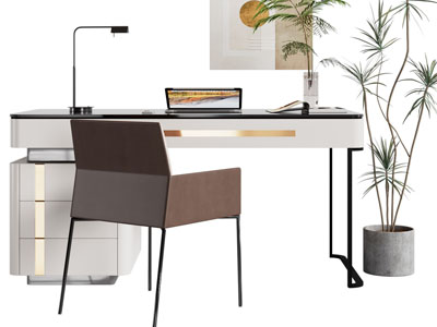 现代书桌椅组合3d模型 现代书桌椅组合