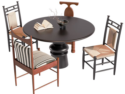 法式中古风圆形餐桌椅组合