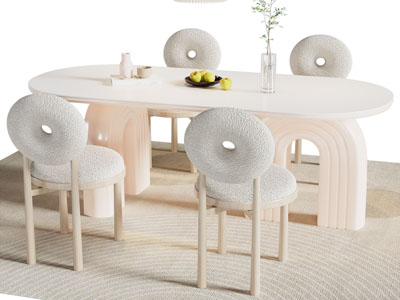 现代奶油风椭圆形餐桌椅组合