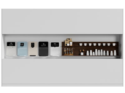 现代茶水间吧台 直饮机 茶具杯子