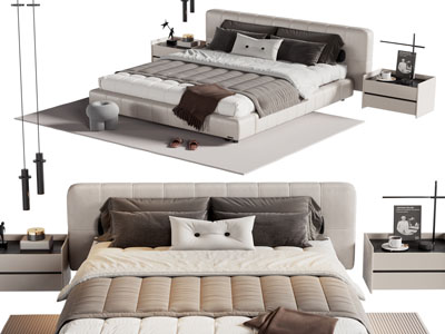 现代双人床 床头柜