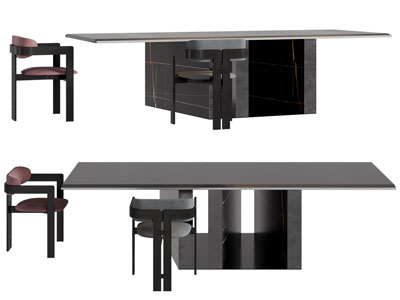 现代长方形餐桌椅组合