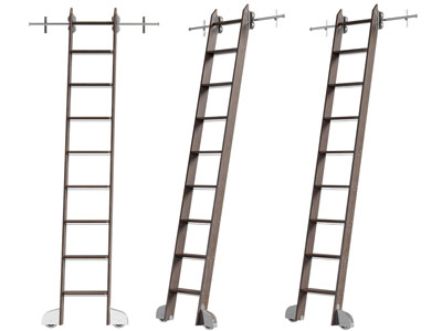 现代实木带滑轮的梯子