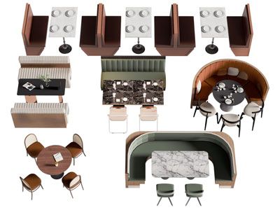 现代饭店卡座餐桌椅组合