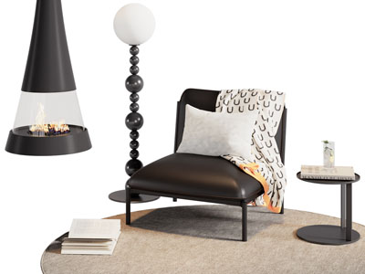 法式休闲椅子 落地灯 边几