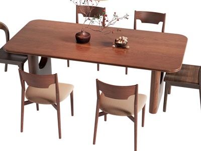 现代中古风实木长方形餐桌椅组合