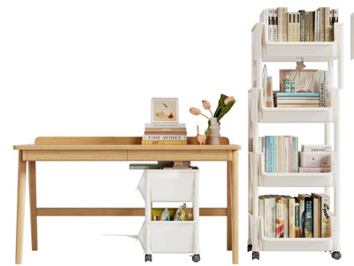 北欧实木书桌 可移动装饰架3d模型 北欧实木书桌 可移动装饰架