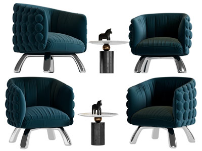 现代布艺单人沙发 边几