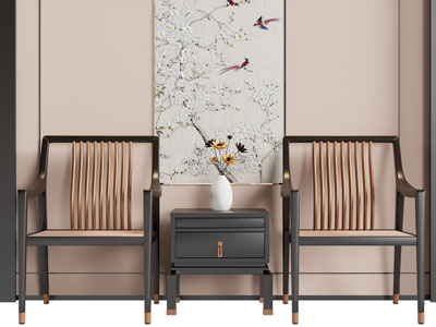 新中式休闲椅子 扶手椅子 边几