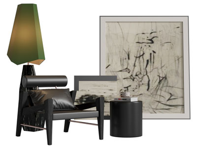 现代休闲椅子 边几 地画