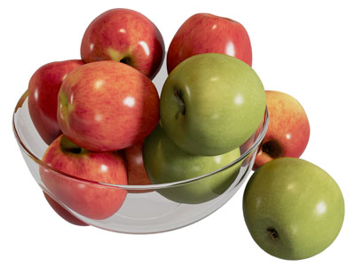 现代玻璃碗里的苹果