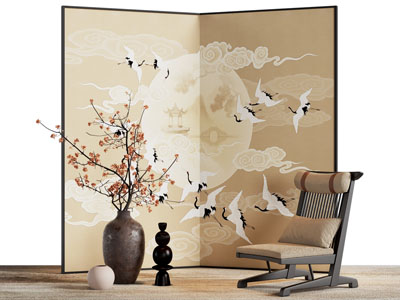 新中式屏风 休闲椅子