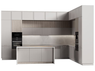 现代转角整体橱柜 中岛台
